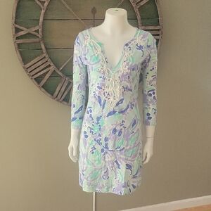 Lilly Pulitzer Marina Floral Print  Tee Shirt Dress with Lace Detail